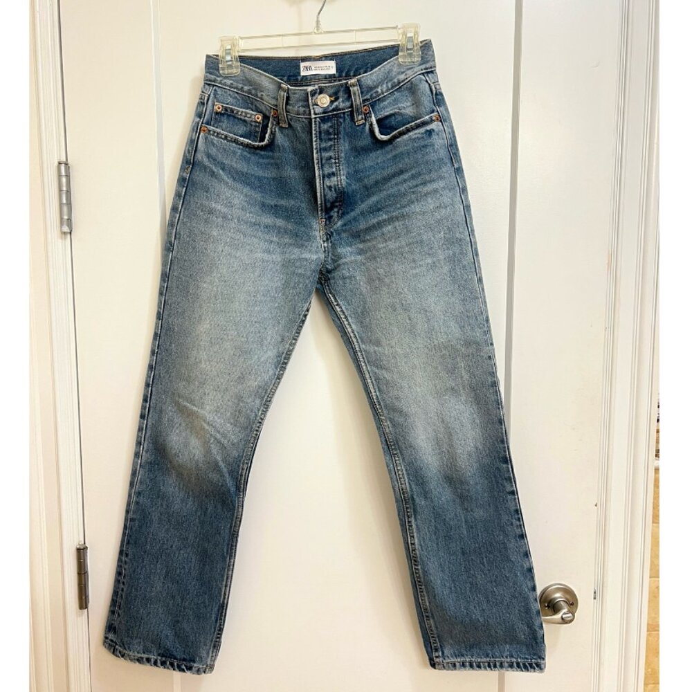 Zara Mid-Rise Cropped Relaxed Straight-Leg Denim Jeans - Size 4
